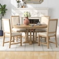 thumbnail image 1 of Harper & Bright Designs Farmhouse Kitchen Dining Table Set for 4, Wood Extendable Round Dining Table Set and 4 Upholstered Chairs, Retro Functional Dining Set for Kitchen, Natural Wood Wash, 1 of 18