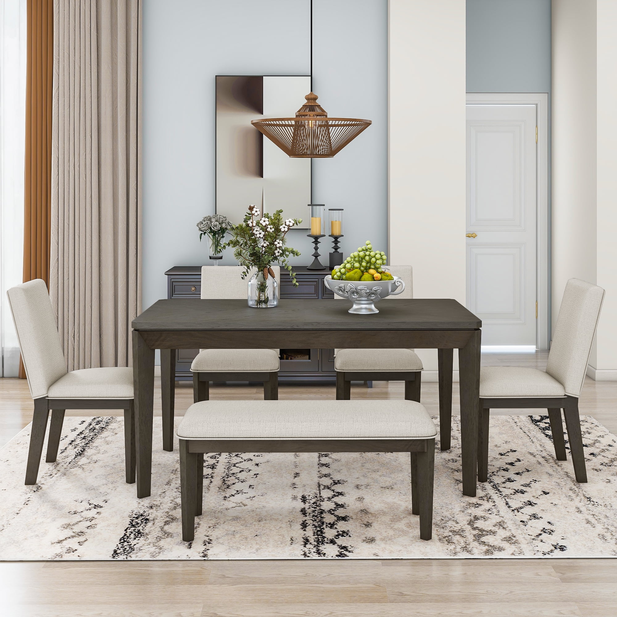 Harper & Bright Designs Farmhouse Kitchen Dining Table Set for 6, Rectangular Kitchen Dining ...