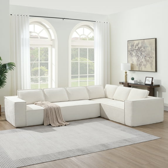 Harper & Bright Designs Foam Modular L-Shaped Sectional Sofa Set, 6 Seat Cloud Couch with Wrinkle-Resistant Chenille Fabric, Modular 2-Piece Free Combination Design, 129.5" Beige