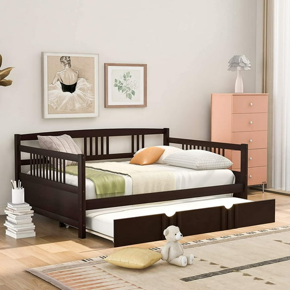 Harper & Bright Designs Full Daybed with Twin Trundle, Modern Solid Wood Daybed Frame, White
