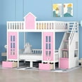 thumbnail image 1 of Harper & Bright Designs Full Over Full Bunk Bed with 2 Drawers and Storage Stairs, Loft Bed with Desk and Seat Can Be Turned Into Bunk Bed, Pink, 1 of 12