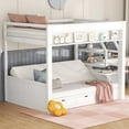 thumbnail image 1 of Harper & Bright Designs Full Over Full Bunk Bed with Drawers and Staircase for Storage, Wood Full Convertible Bunk Bed with Bedside Table, White, 1 of 12