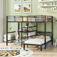 thumbnail image 1 of Harper & Bright Designs Full Over Twin Metal Bunk Bed, L Shaped Loft Bed Frame with Built-in Desk and Shelves, Black, 1 of 13