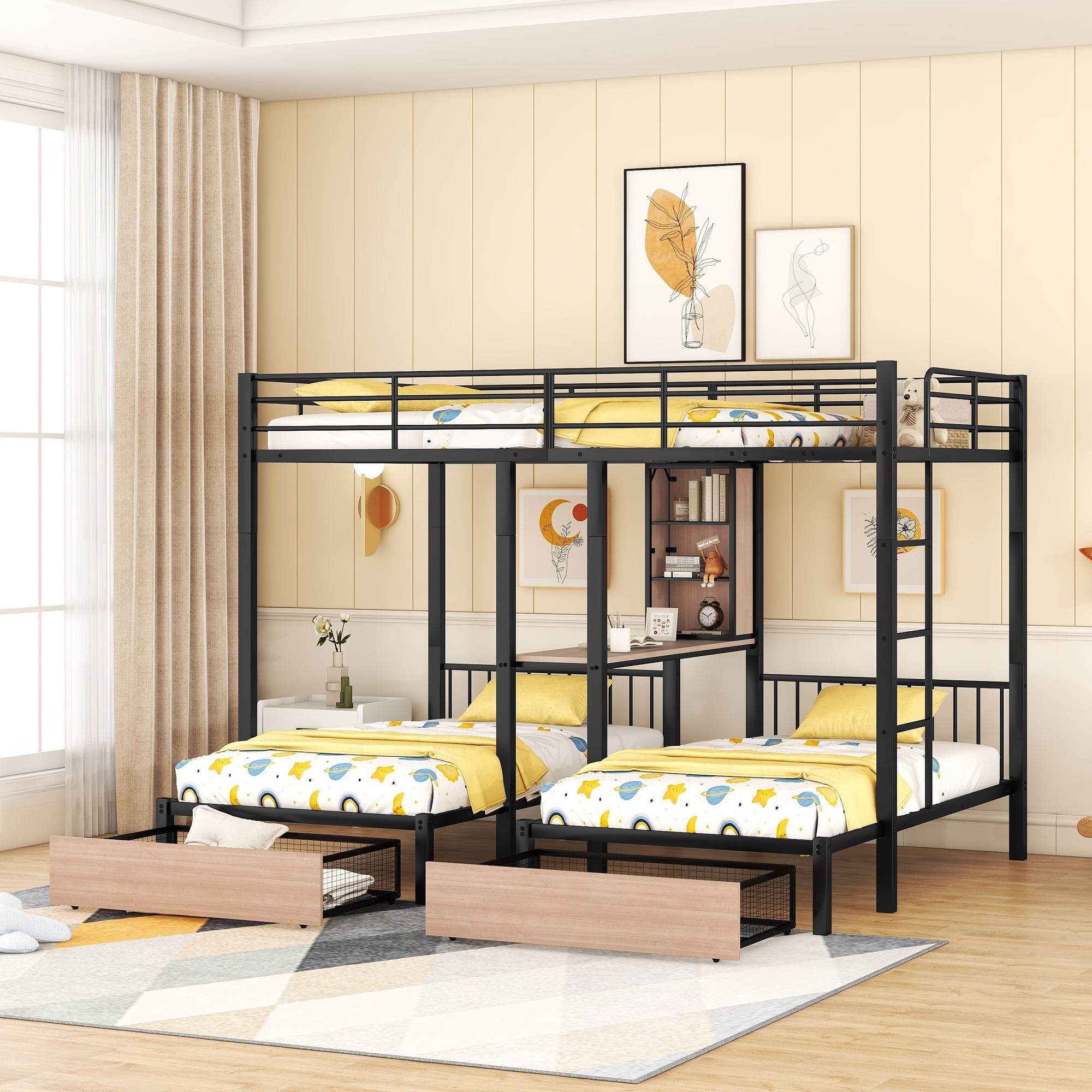 Churanty Full Over Twin & Twin Triple Bunk Bed with Drawers, Multi