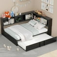 thumbnail image 1 of Harper & Bright Designs Full Size Daybed with Trundle and Bookcase, L-Shape Daybed with USB Ports for Boys Girls Adults, Wood Full Corner Bed with Storage Headboard and Trundle, Black, 1 of 14