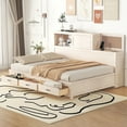 thumbnail image 1 of Harper & Bright Designs Full Size Daybed with 3 Storage Drawers and a Set of Sockets and USB Ports, Wooden Bedframe with Upper Soft Board for Bedroom Guestroom, White, 1 of 12
