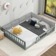 thumbnail image 1 of Harper & Bright Designs Full Size Floor Bed for Boys Girls with Fence, Wood Floor Platform Bed Upholstered Pillow, Gray, 1 of 12
