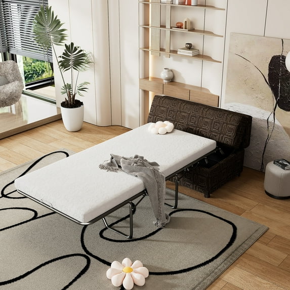 Harper & Bright Designs Full Size Folding Ottoman Sleeper Bed with Mattress, Linen Convertible Guest Bed, Black+ Gray