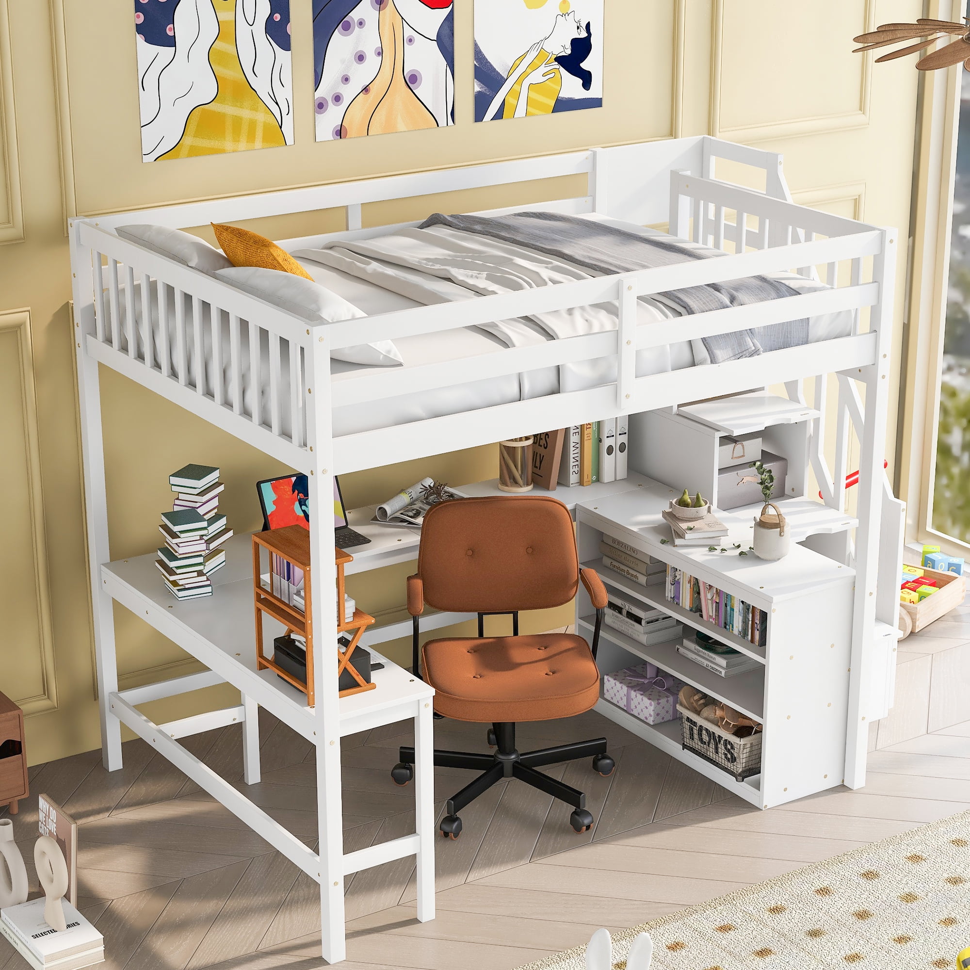 Full Size Loft Bed With Desk And Stairs
