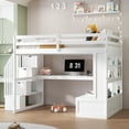 thumbnail image 1 of Harper & Bright Designs Full Size Loft Bed with Stairs and Desk, Wood Loft Beds Frame with Storage Drawers and Bookcase Shelves for Adults, White, 1 of 13