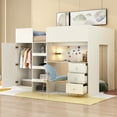 thumbnail image 1 of Harper & Bright Designs Full Size Loft Bed with Wardrobe and Desk, Wood Full Loft Bed Frame with Storage Shelves and Drawers, Beige, 1 of 12
