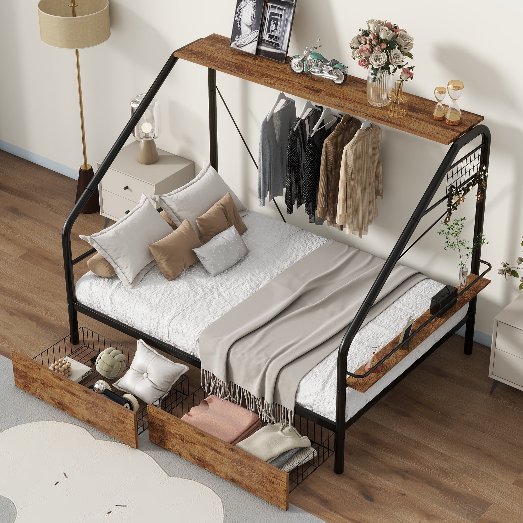 Daybed Boot Rack Harper & Bright Designs Full Size Metal Frame Platform Bed with Wood ...