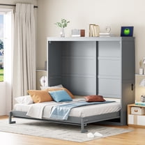Harper & Bright Designs Full Size Murphy Bed Cabinet, Wood Murphy Bed Platform Chest Bed Frame, Folding Wall Bed for Bedroom & Guest Room, Gray