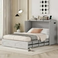 thumbnail image 1 of Harper & Bright Designs Full Size Murphy Bed Wall Bed with Storage Drawers, Wood Murphy Bed Chest with Sockets & USB Ports, Pulley Structure Design, Gray, 1 of 14