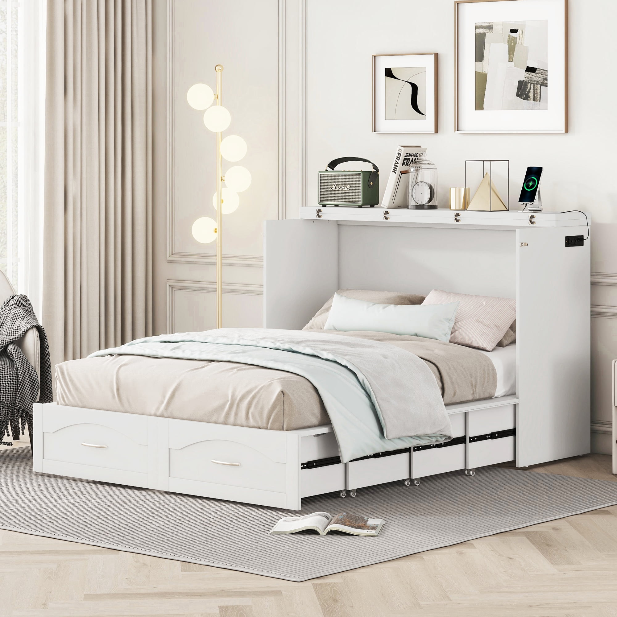 Churanty Full Size Murphy Bed Wall Bed with Storage Drawers, Wood ...