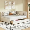 thumbnail image 1 of Harper & Bright Designs Full Size Upholstered Daybed with Storage Drawers, Linen L-Shaped Sofa Bed with Headboard and Armrest for Living Room, Beige, 1 of 13