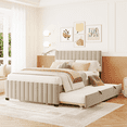 thumbnail image 1 of Harper & Bright Designs Full Size Velvet Platform Bed with Trundle, Upholstered Full Bed Frame with Headboard for Boys Girls Adults, Beige, 1 of 8