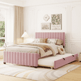 thumbnail image 1 of Harper & Bright Designs Full Size Velvet Platform Bed with Trundle, Upholstered Full Bed Frame with Headboard for Boys Girls Adults, Pink, 1 of 8