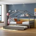 thumbnail image 1 of Harper & Bright Designs Full Size Wooden House Bed with Trundle, Wood Montessori Daybed Frame with Roof, Gray, 1 of 11