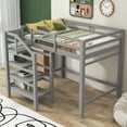 thumbnail image 1 of Churanty Full Size Wooden Loft Bed with Built-in Hanger for Clothes and Staircase, Multi-Functional Loft Bed with Staircase and Guardrails, Gray, 1 of 14