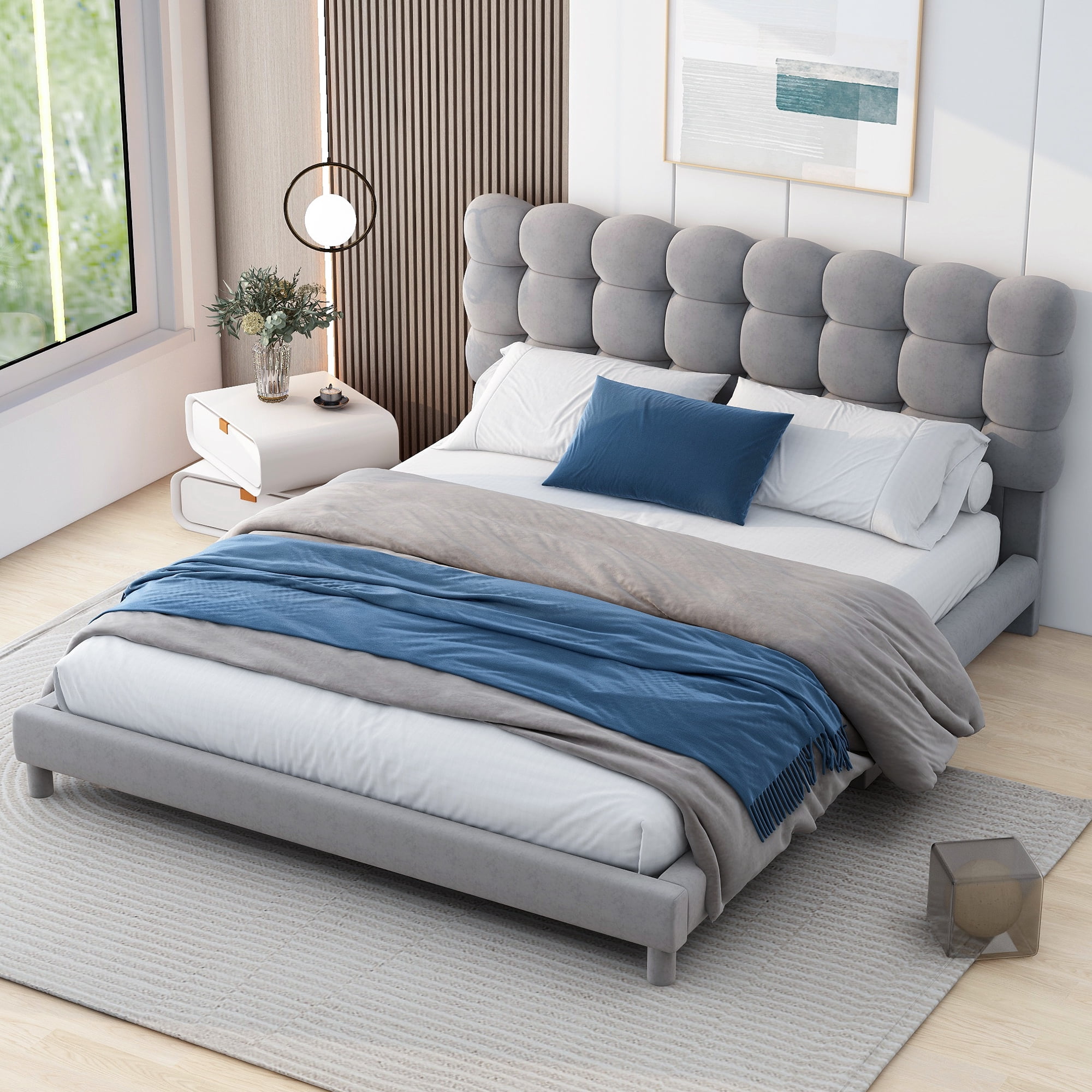 Churanty Full Upholstered Bed with Soft Headboard, Velvet Platform Bed ...