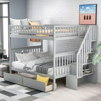 Harper & Bright Designs Full over Full Bunk Bed with Two Storage Drawers and Storage Shelves for Bedroom, Gray
