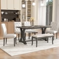 thumbnail image 1 of Harper & Bright Designs Furniture 6-Piece Adult Rustic Wood MDF Nailhead Trim Dining Furniture Set Antique Gray, 1 of 17