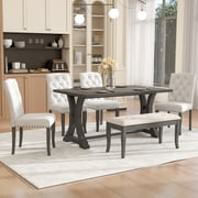 Harper & Bright Designs Furniture 6-Piece Adult Rustic Wood MDF Nailhead Trim Dining Furniture Set Antique Gray