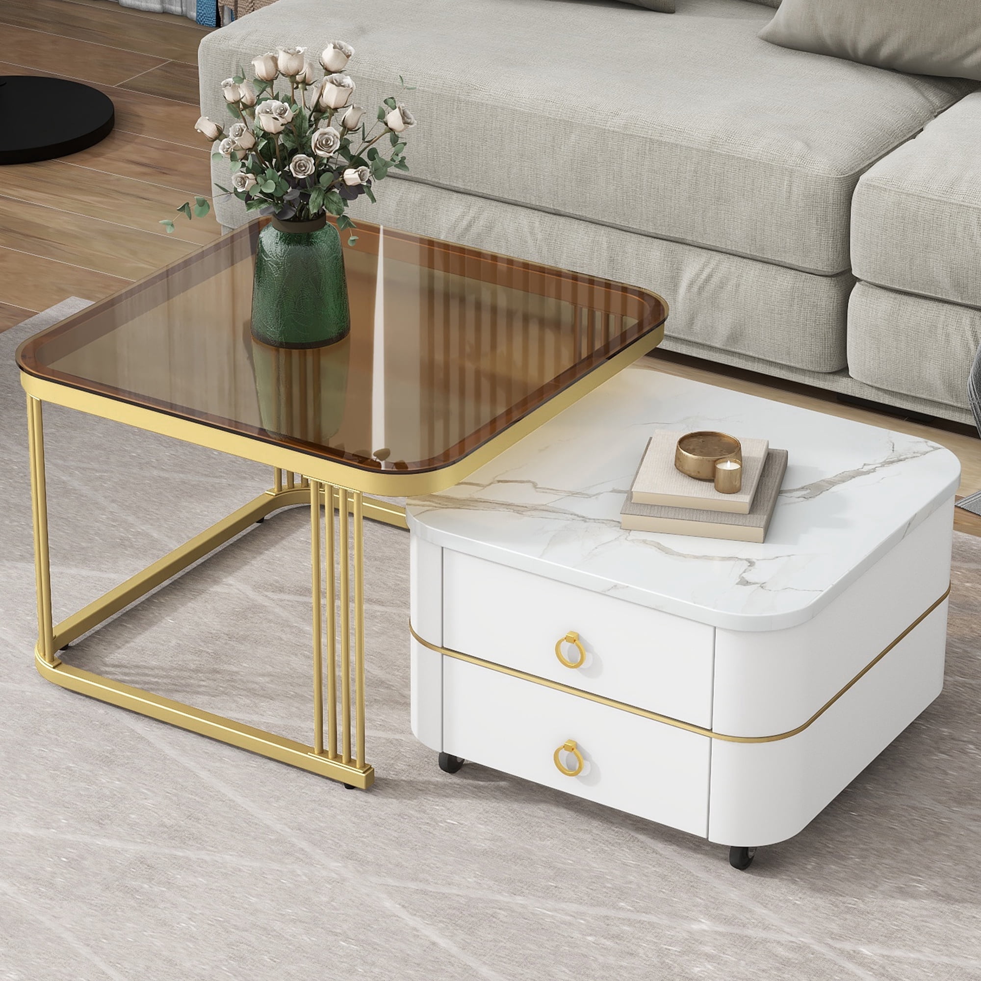 Harper & Bright Designs Glass Nesting Coffee Table Set of 2, Square ...