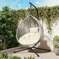 thumbnail image 1 of Harper & Bright Designs Hanging Egg Chair with Stand, Patio Wicker Hanging Chair, Indoor and Outdoor Hammock Swing Chair, 330 LBS Capacity for Bedroom Balcony Garden, Gray+Beige, 1 of 10