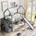 thumbnail image 1 of Harper & Bright Designs House Bunk Bed with Convertible Slide and Storage Staircase, Wood Twin Over Twin Bunk Bed Frame, Gray, 1 of 14