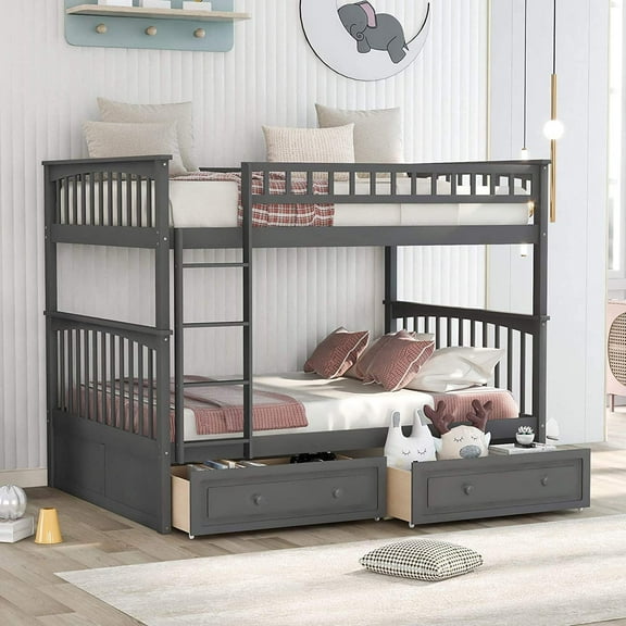 Harper & Bright Designs Bunk Beds Full over Full with Drawers and Convertible Beds, Gray