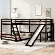 Churanty Kids Bunk Beds L-Shaped Twin Over Full Bed with Desk and Slide Espresso