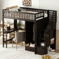 thumbnail image 1 of Harper & Bright Designs Twin Loft Bed with Wardrobe Storage Space, Stairs, Desk and Shelves, Espresso, 1 of 14