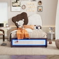 thumbnail image 1 of Churanty Kids Upholstered Platform Bed with Bear Shaped Headboard, Cute PU Twin Size Wooden Bed Frame with LED Light Strips for Boys Girls, Brown+White, 1 of 11