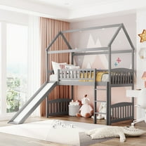 Harper & Bright Designs Wooden Loft Bed with Ladder, Slide and Roof, Gray