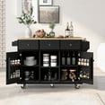 thumbnail image 1 of Harper & Bright Designs Kitchen Island with Drop Leaf and Wheels Rolling Kitchen Cart with Storage and Cabinet and 3 Drawers for Dining Room, Black, 1 of 9