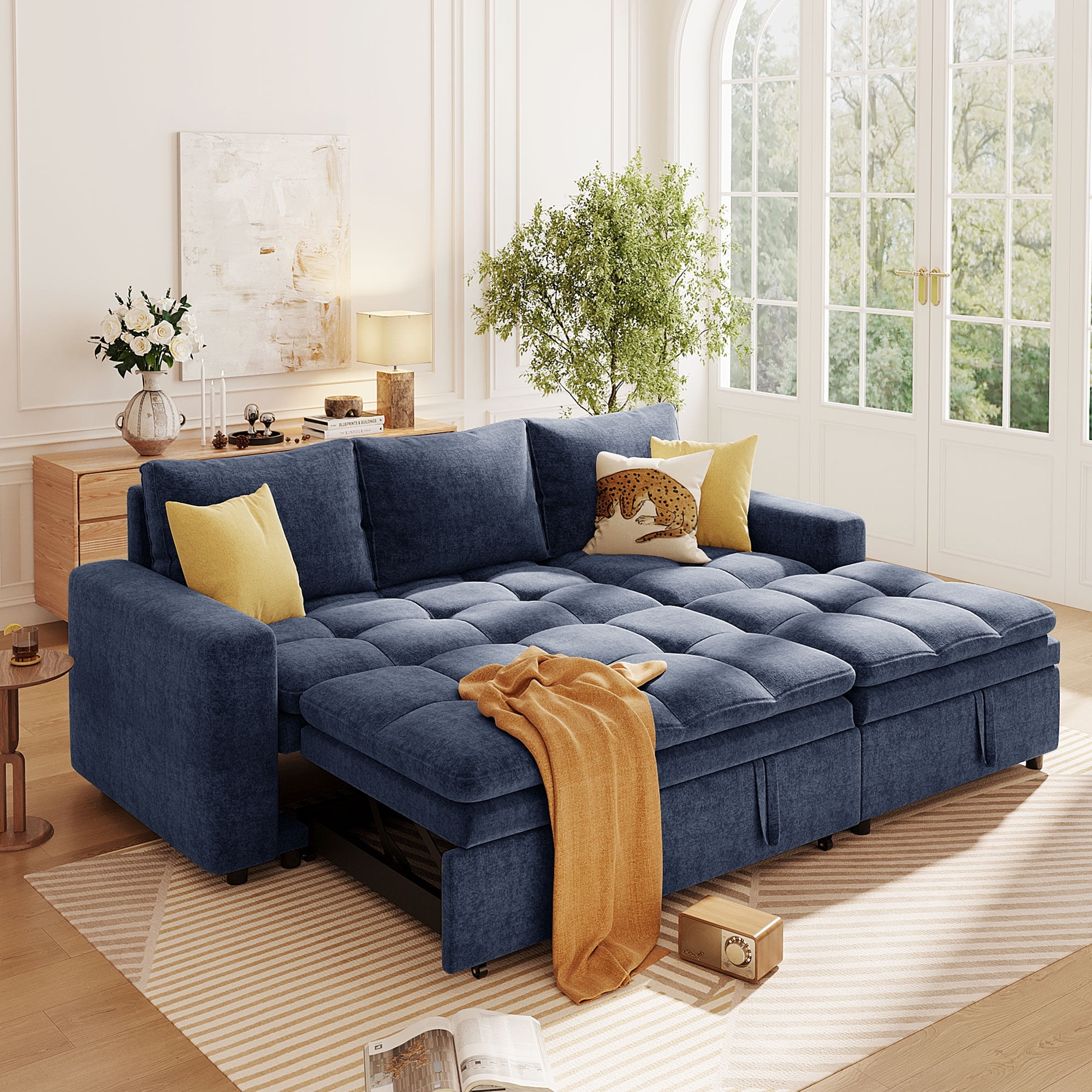 Churanty L Shaped Couch with Pull Out Bed and Storage, Sectional