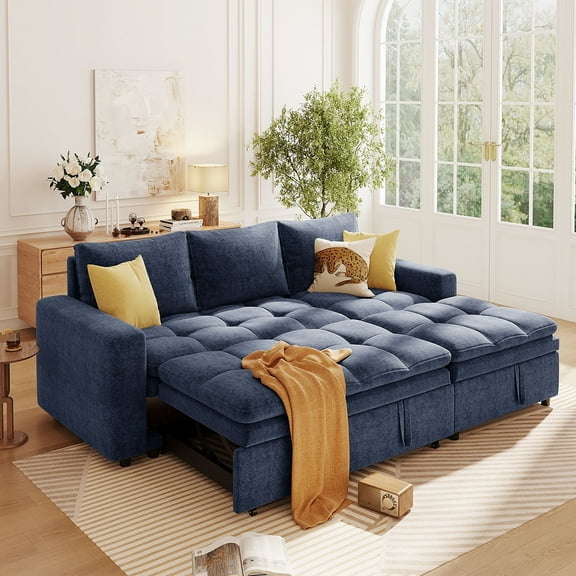 Harper & Bright Designs L Shaped Couch with Pull Out Bed and Storage, Sectional Sleeper Sofa with Chaise for Small Space Apartments, Blue