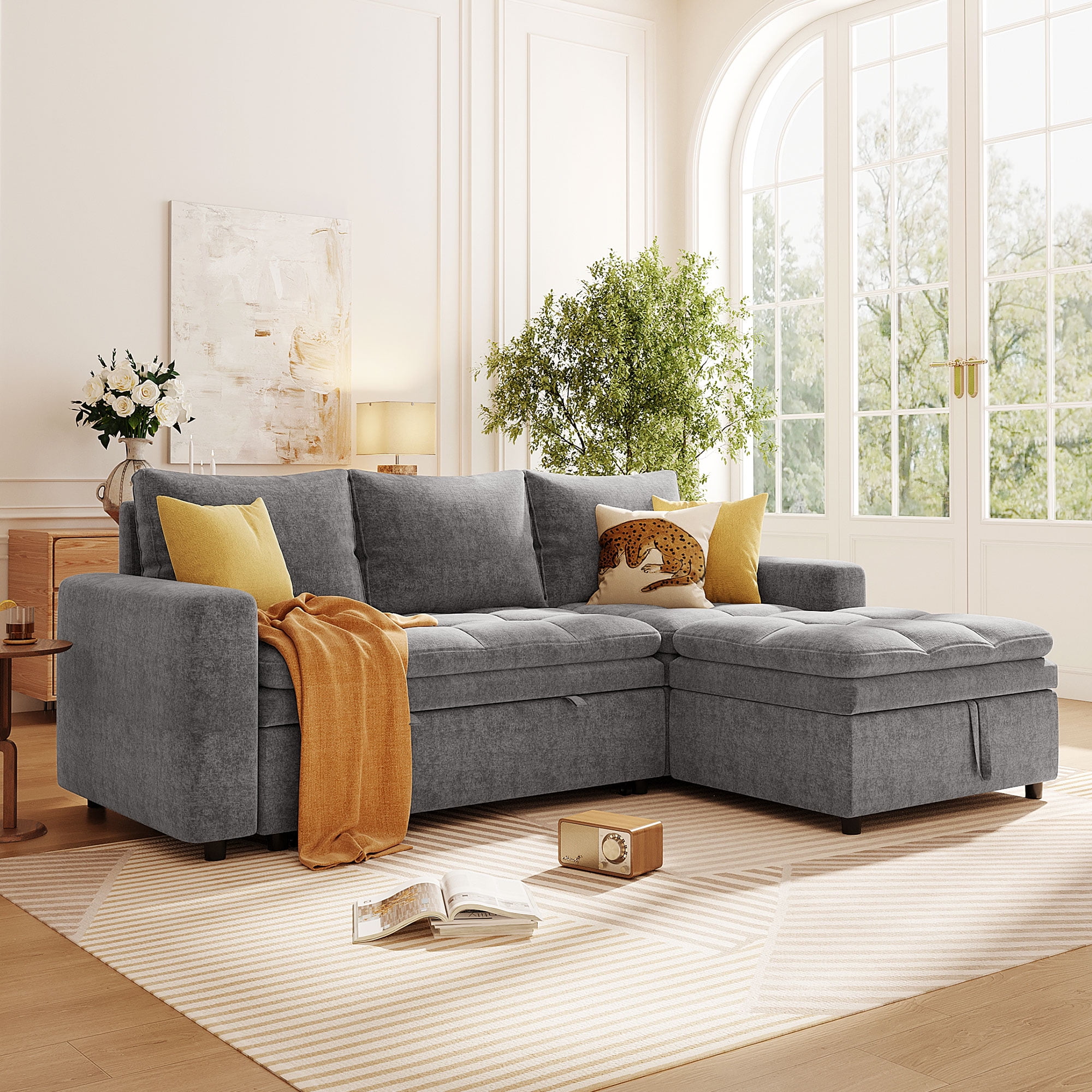 Harper & Bright Designs L Shaped Couch with Pull Out Bed and Storage ...