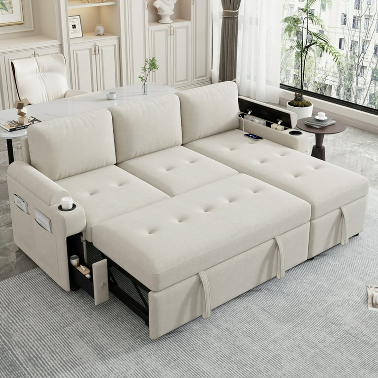 Bed Couch 83" Sleeper Sectional Sofa Bed With Pull-Out Couch ...