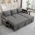 thumbnail image 1 of Harper & Bright Designs L-Shaped Pull Out Sleeper Sofa Sectional w/Storage Chaise, 2 Cup Holders & USB Ports, Convertible Modern Couch Bed for Living Room, 83.5" Gray, 1 of 20