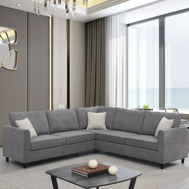 Harper & Bright Designs L Shaped Sectional Sofa Upholstered Couch for Living Room, Gray 91 * 91 inch
