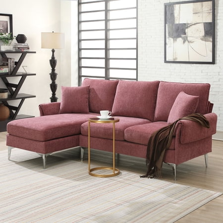 Churanty L Shaped Sofa for Small Spaces Convertible Sectional Sofa with Reversible Chaise Lounge,Pink