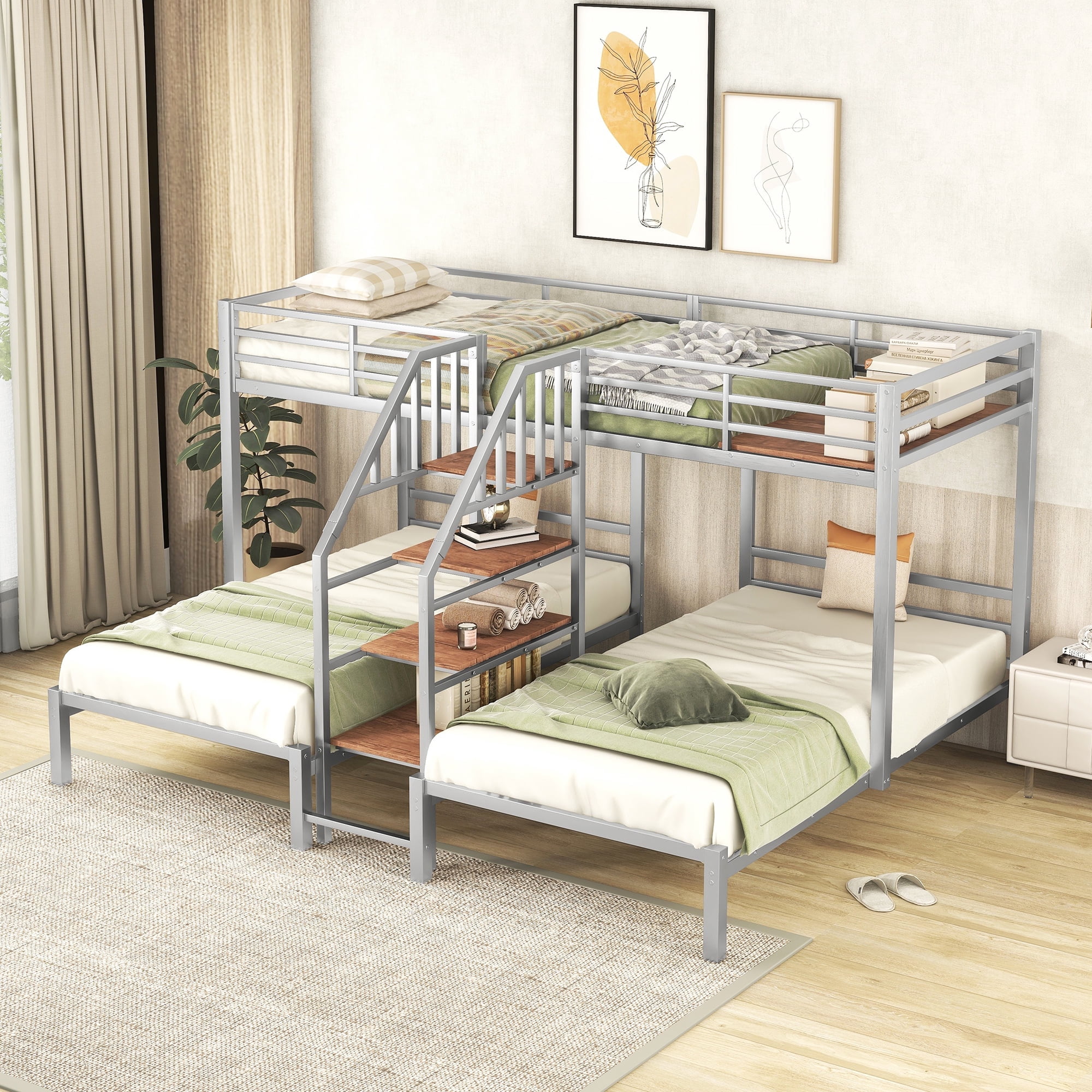 Harper & Bright Designs LShaped Triple Bunk Beds for 3 Kids, Twin Over — free download