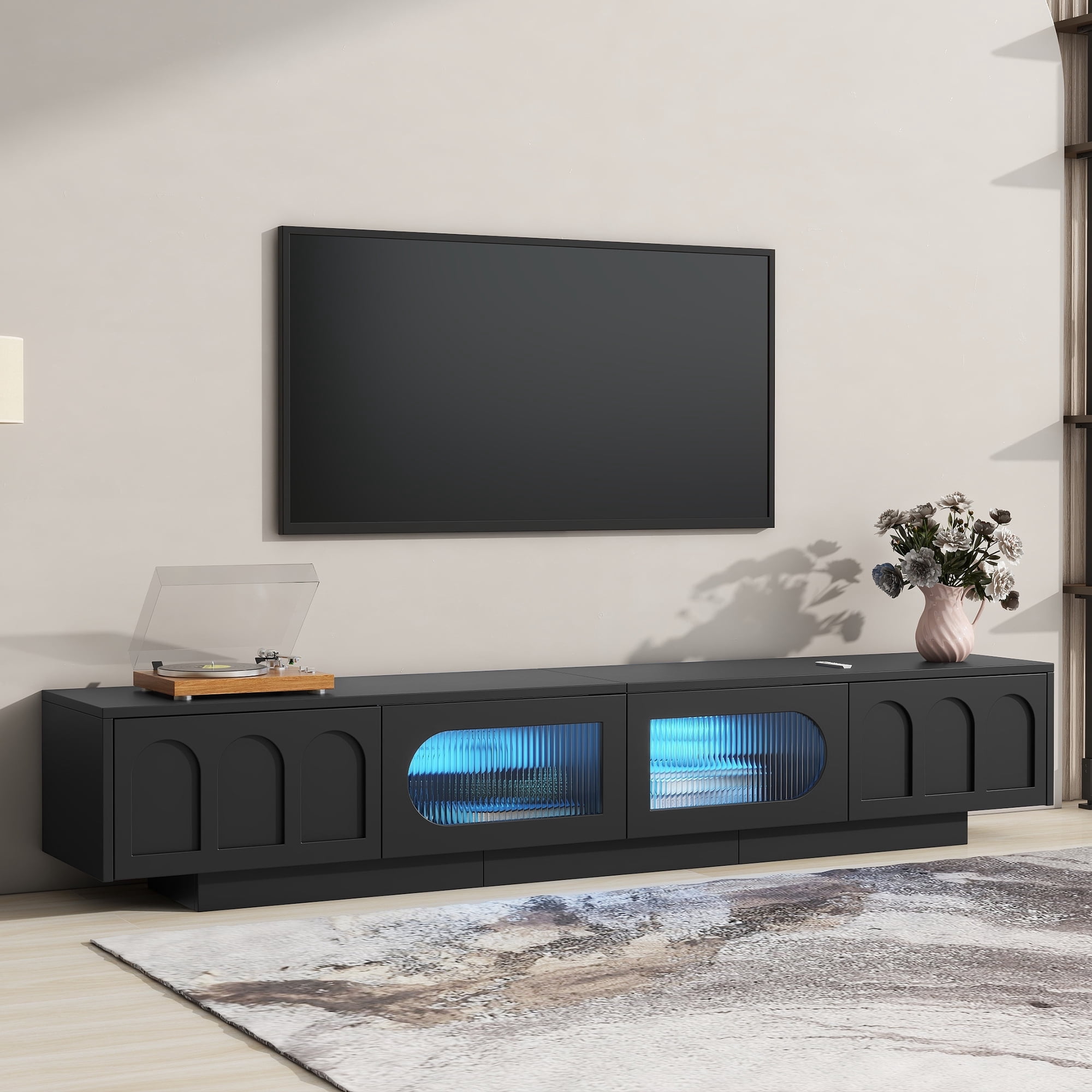 Harper & Bright Designs LED Light TV Stand with Glass Doors for 95 inch ...