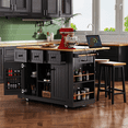 thumbnail image 1 of Harper & Bright Designs Large Kitchen Island with 2 Bar Stools and Power Outlet, Kitchen Storage Cart on 5 Wheels with Drop Leaf and Door Internal Storage Rack & 3 Drawers, Black, 1 of 20