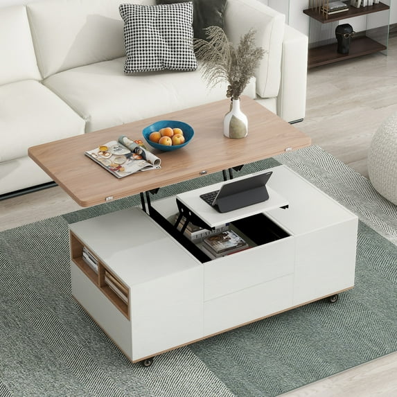 Harper & Bright Designs Lift Top Coffee Table with Storage Drawers Convertible Coffee Table Extendable Top to Dining Table for Living Room
