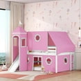 thumbnail image 1 of Harper & Bright Designs Low Loft Bed Full Size with Slide and Storage Stairs, Wood Loft Bed with Tent & Tower for Boys & Girls, Pink, 1 of 14