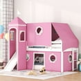 thumbnail image 1 of Harper & Bright Designs Low Loft Bed Twin Size with Slide and Storage Stairs, Wood Loft Bed with Tent & Tower for Boys & Girls, Pink, 1 of 18